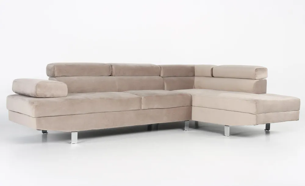 Divano angolare con poggiatesta sollevabili Alfa velluto color talpa
