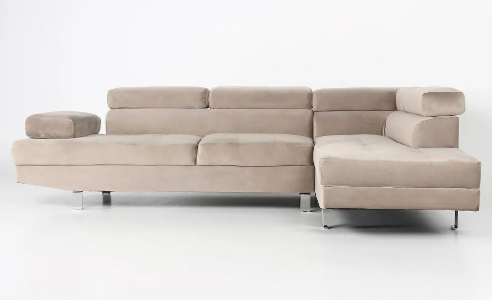 Divano angolare con poggiatesta sollevabili Alfa velluto color talpa
