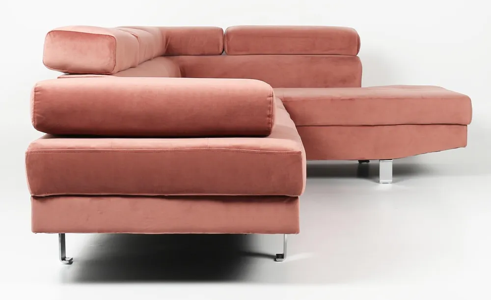 Divano angolare con poggiatesta sollevabili Alfa velluto rosa