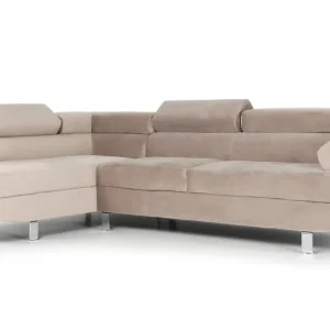 Divano angolare con poggiateste sollevabili Alfa velluto color talpa