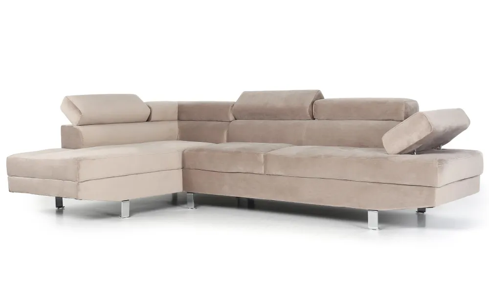 Divano angolare con poggiateste sollevabili Alfa velluto color talpa