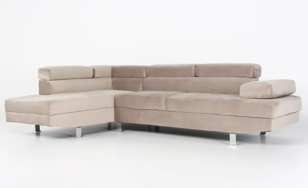 Divano angolare con poggiateste sollevabili Alfa velluto color talpa