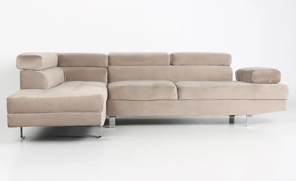 Divano angolare con poggiateste sollevabili Alfa velluto color talpa