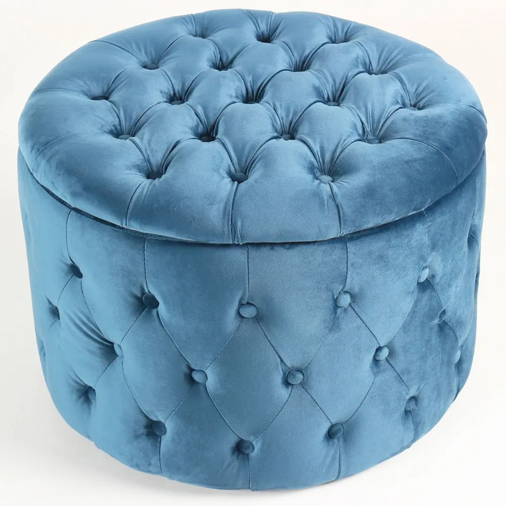 Pouf contenitore rotondo Salvina velluto trapuntato BLU