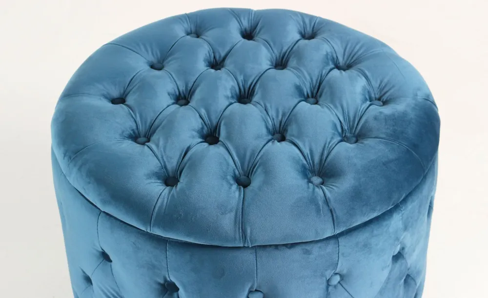 Pouf contenitore rotondo Salvina velluto trapuntato BLU