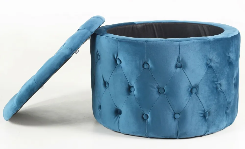 Pouf contenitore rotondo Salvina velluto trapuntato BLU