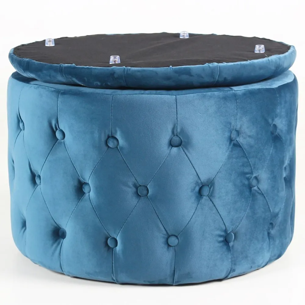 Pouf contenitore rotondo Salvina velluto trapuntato BLU